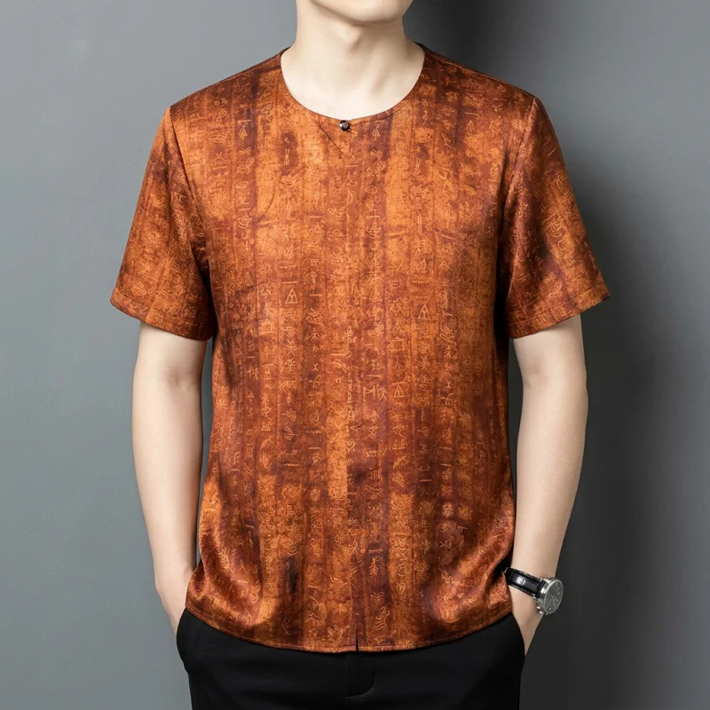 Concealed Buttons Premium T Shirt For Men Silk 100% Short Sleeve Summer Quality Lightweight Coolness Classic Camisetas De Hombre