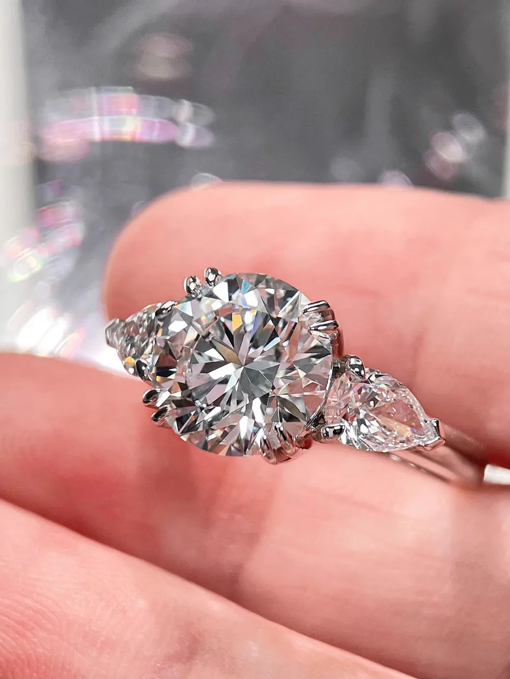 خاتم البلاتين Pt950 IGI Solitaire Lab-Grown الماس شكل دائري CVD HPHT الماس D VS خاتم الخطوبة الزفاف