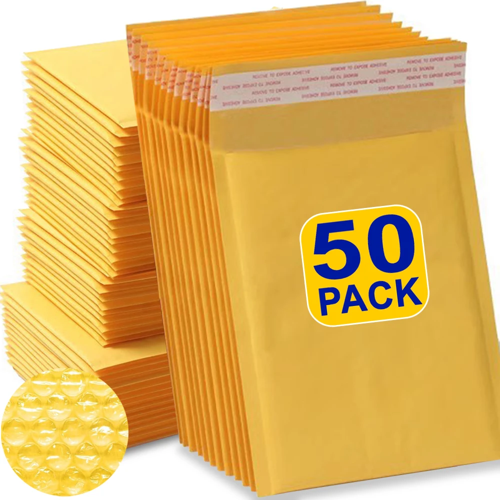 

10-50Pack Kraft Bubble Mailers Self-Sealing Paper Envelopes Waterproof Cushioned Padded Foam Shipping Bags for Packaging
