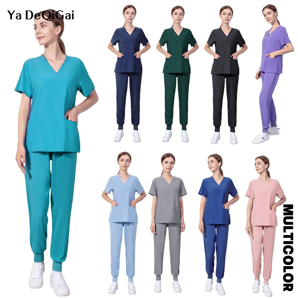 Uniformi per sala operatoria Scrubs donna abbigliamento manica con scollo a v lavoratori t-shirt top uniformi estive accessori medici