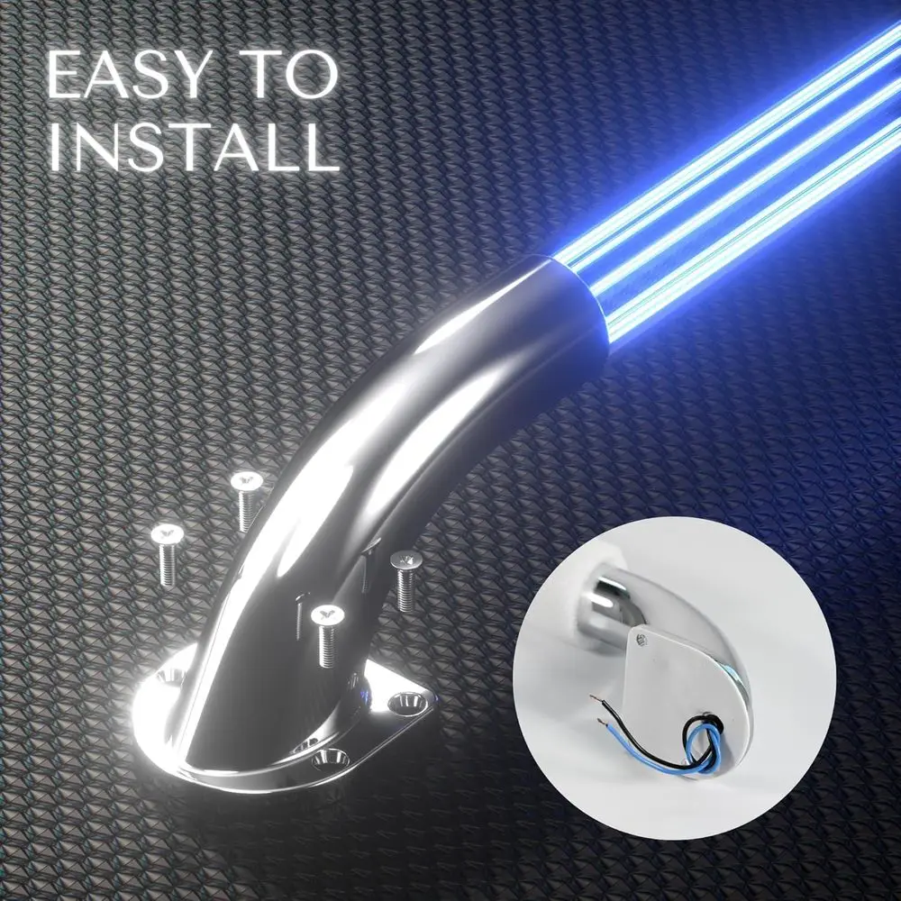 مقبض باب RV LED أزرق، مقبض باب RV للتخييم مقاس 18 بوصة، بديل درابزين مصقول للمرآة لليخوت البحرية