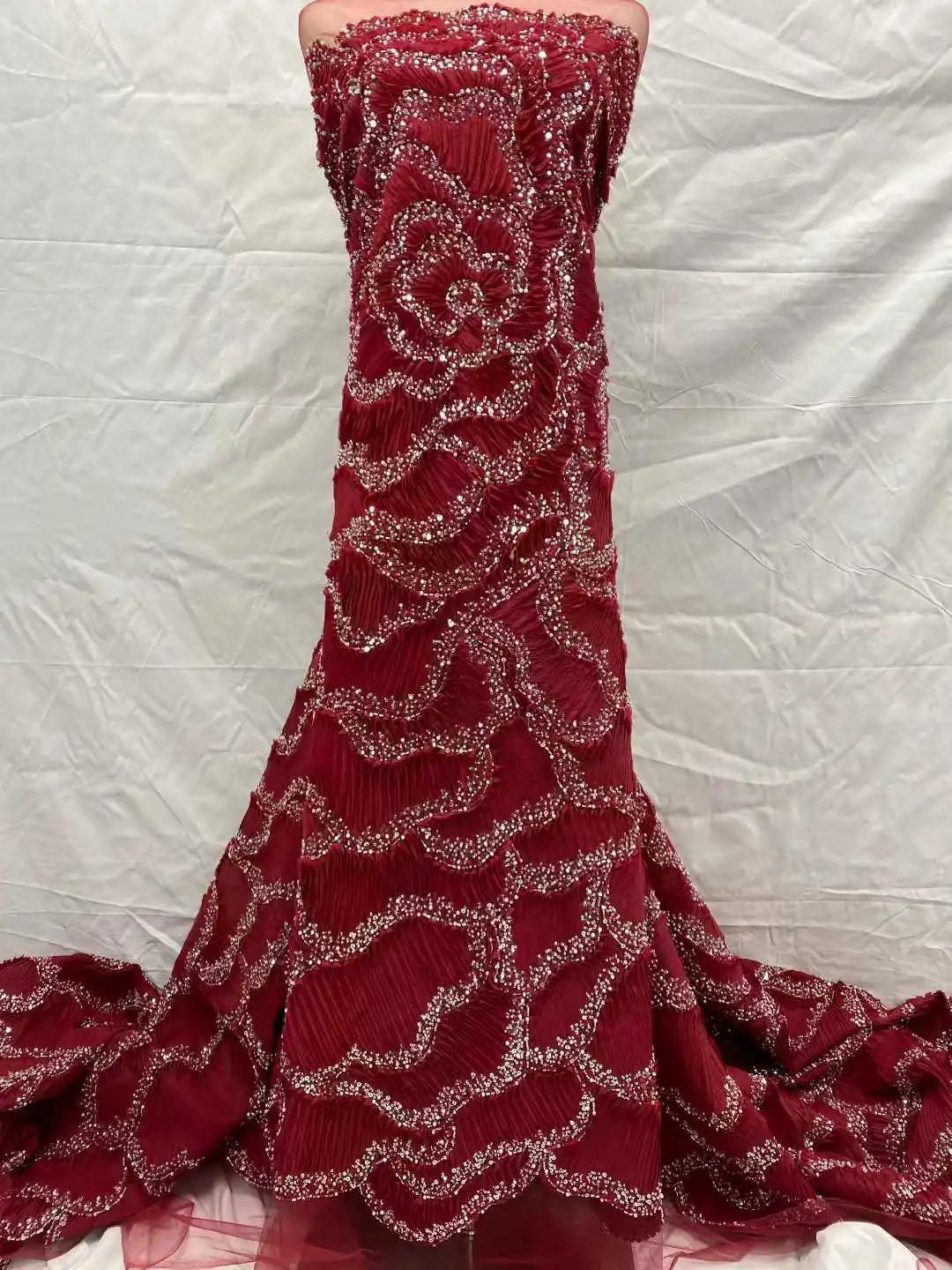 

5Yards African Sequins Beaded Lace Fabric Nigerian Groom Embroidery High Quality French Tulle Lace Fabric For Bridal Wedding