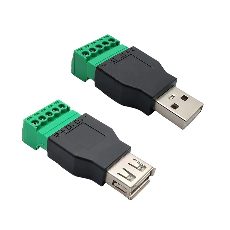 

USB 2.0 Type A Male/Female to 5 Pin Screw Connector USB Jack with Shield Screw Terminal Plug Socket for Computer TV Keyboard
