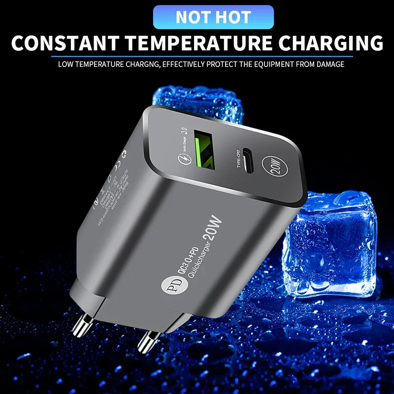 Caricatore USB C da 20 W Adattatore per caricabatterie per telefono PD di tipo C a ricarica rapida per iPhone Samsung Huawei Xiaomi QC3.0 Caricatore da muro USB a 2 porte