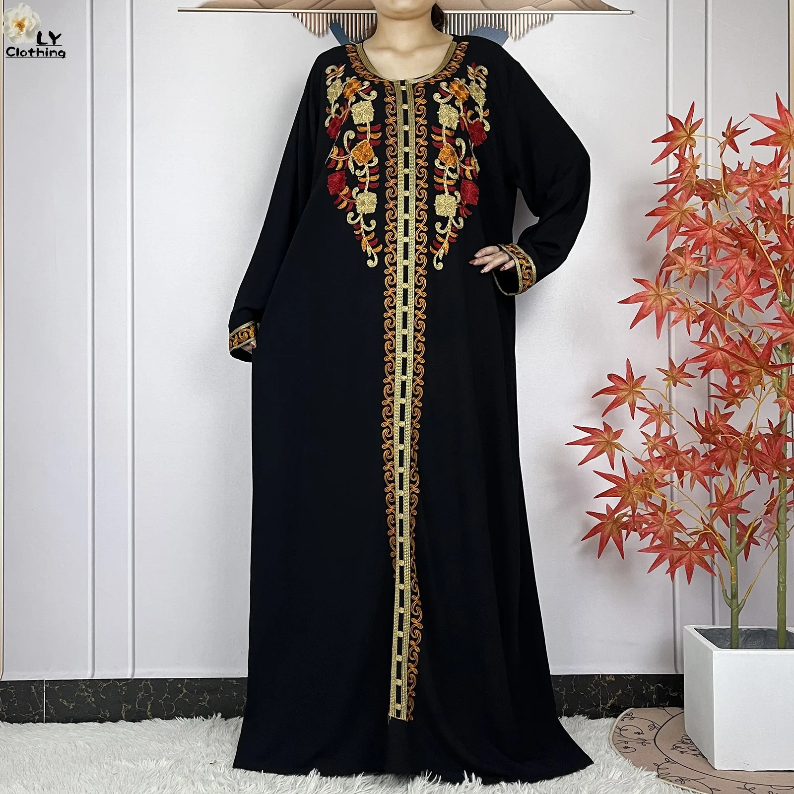 New Style Muslim Women Long Sleeved Dress Solid Cotton Embroider Boubou Robe Islam Casual Women Loose Maxi African Abaya Clothes