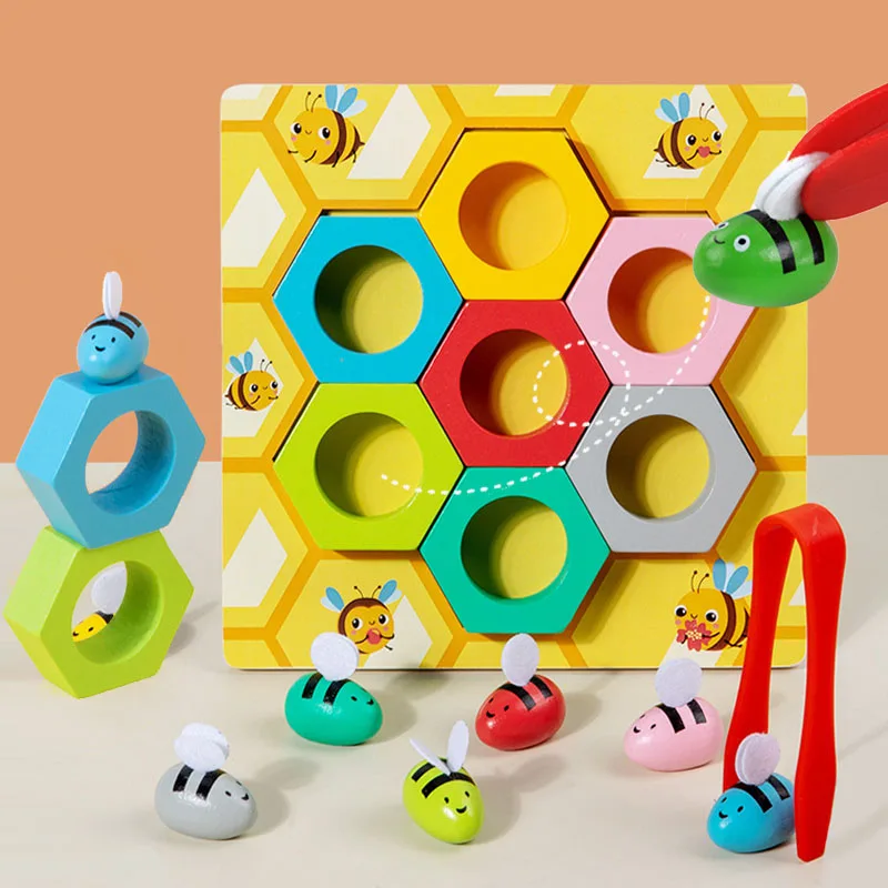 Montessori Bee Trap Game Clip Beads Children Logic Concentration Fine Motor Training Game Teaching Aids Educational Toy for Kids