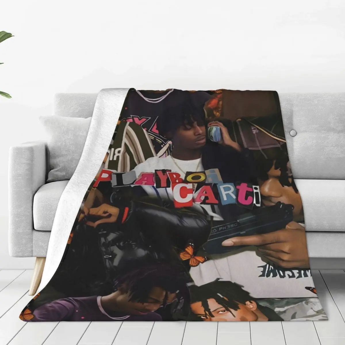 P-Playboi Carti Flannel Blanket Quality Soft Durable Rapper Throw Blanket Spring Travel Couch Bed Graphic Bedspread