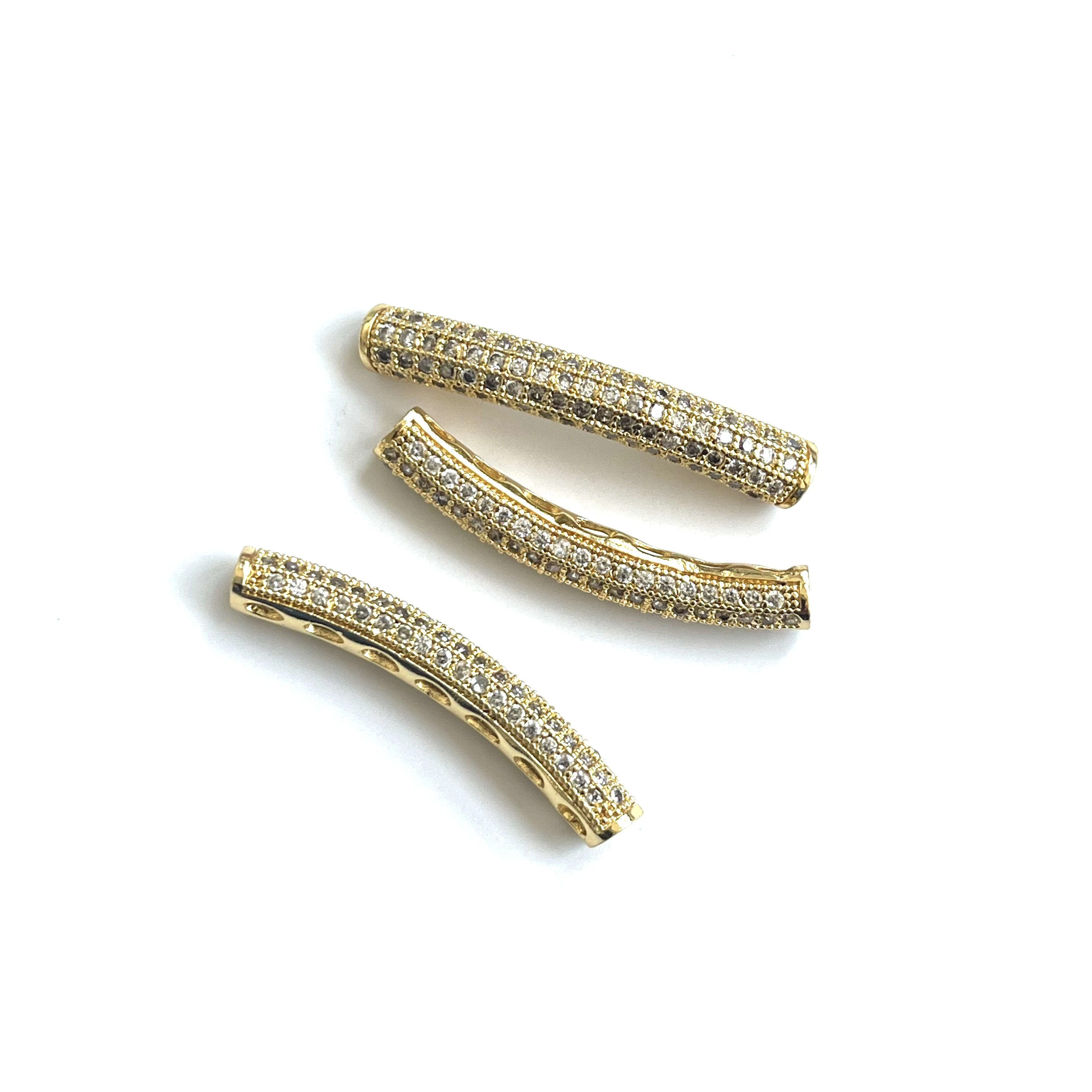 10Pcs CZ Pave Bar Tube Connector Zirconia Gold Silver Plated Jewelry Finding for Woman Bracelet Necklace Hand Making Design