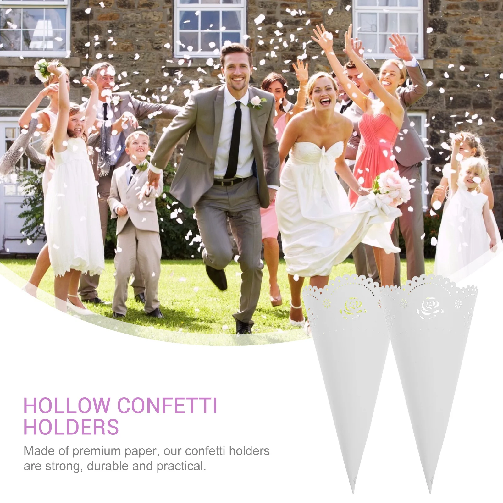 

20pcs Paper Confetti Holders Hollow Craft Petal Cones Wedding Party Decorations Vintage Theme Diy Storage White Strong