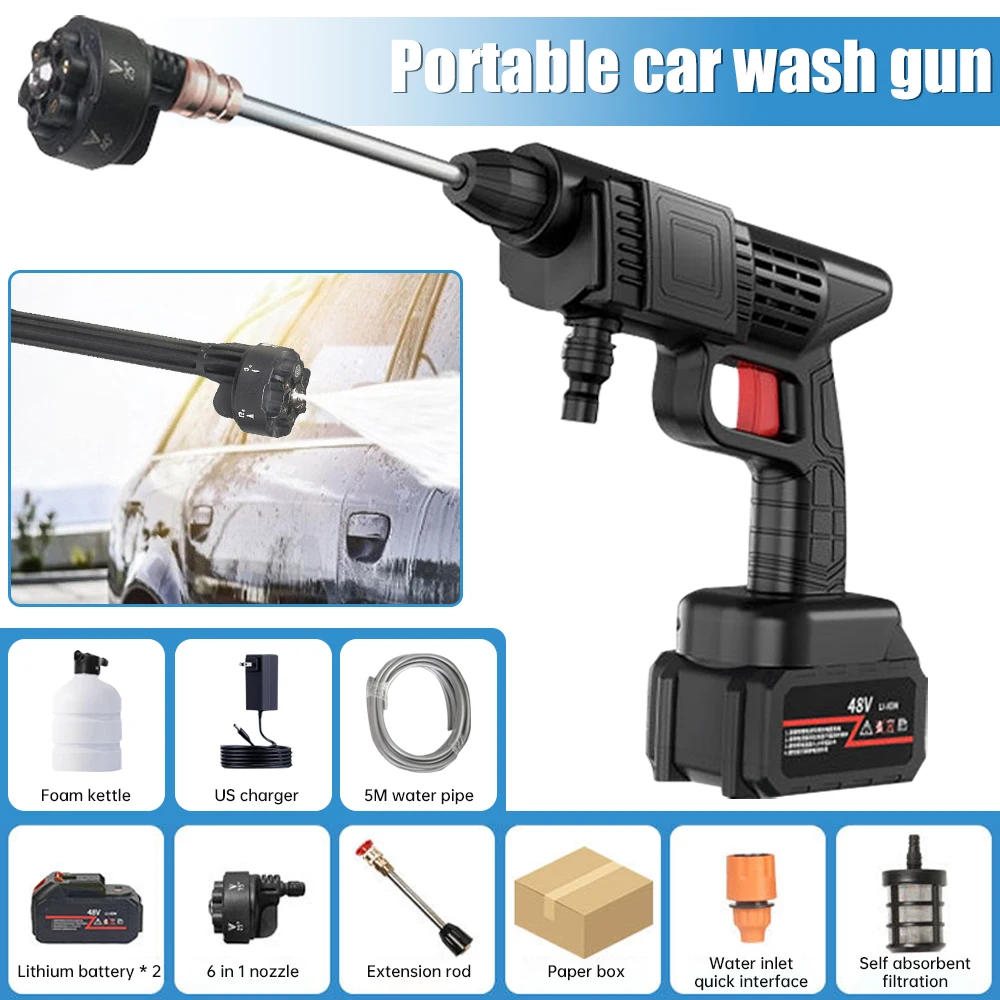 Cordless High Pressure Car Washer Spray Water Gun 15000mAh Battery Outdoor Car Wash Pump Foam Generator Car Washing Machine