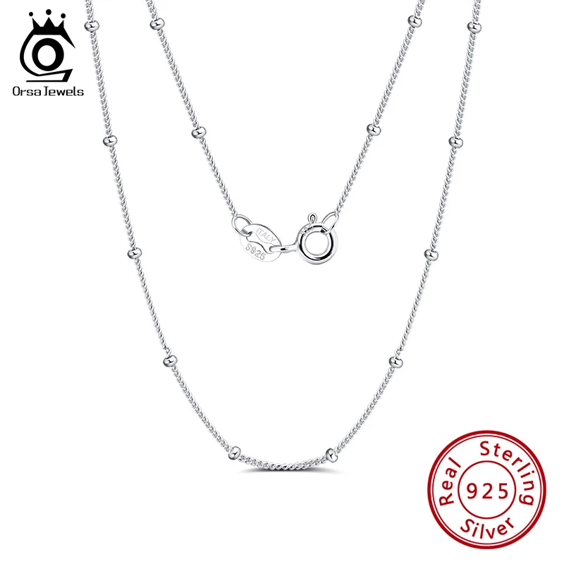 ORSA JEWELS Genuine 925 Sterling Silver Satellite Chains Necklace for Unisex 40-60cm Neck Chain Jewelry Daily Accessories SC22