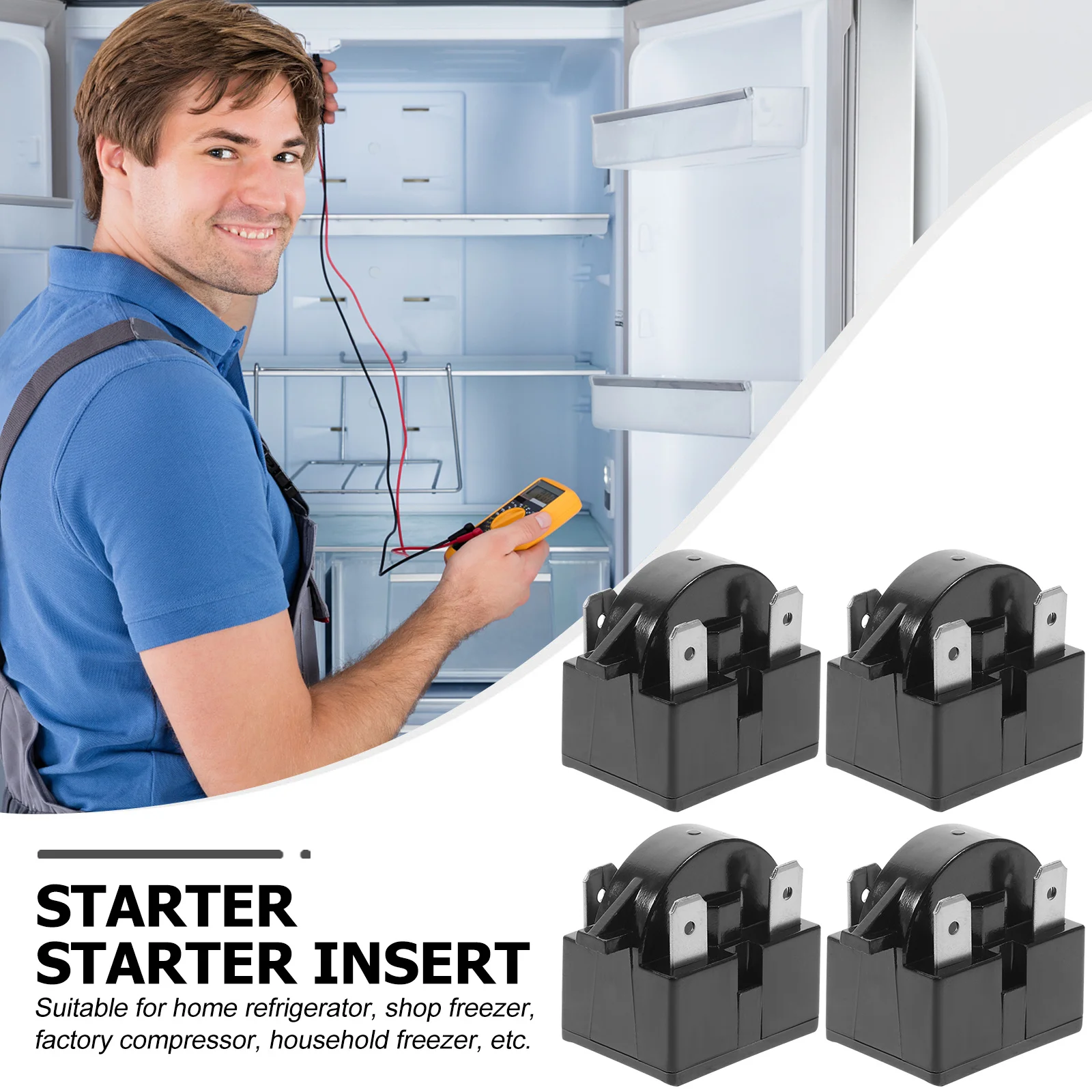 

4Pcs Refrigerator Ptc Starter Relay 4-Pin Durable Thermal Overload Protector for Mini Fridge Freezer Compressor Replacement