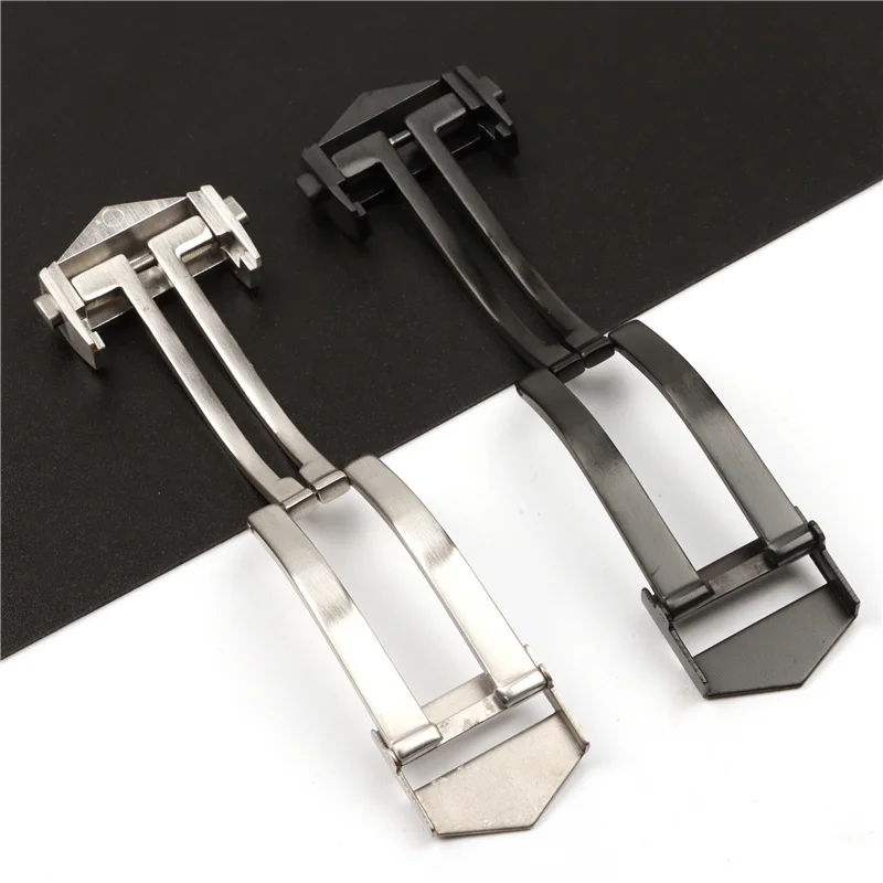 Stainless Steel Butterfly Watch Band Buckle Strap For TAG HEUER CARRERA Clasp Replacement Silver Black 18mm 20mm