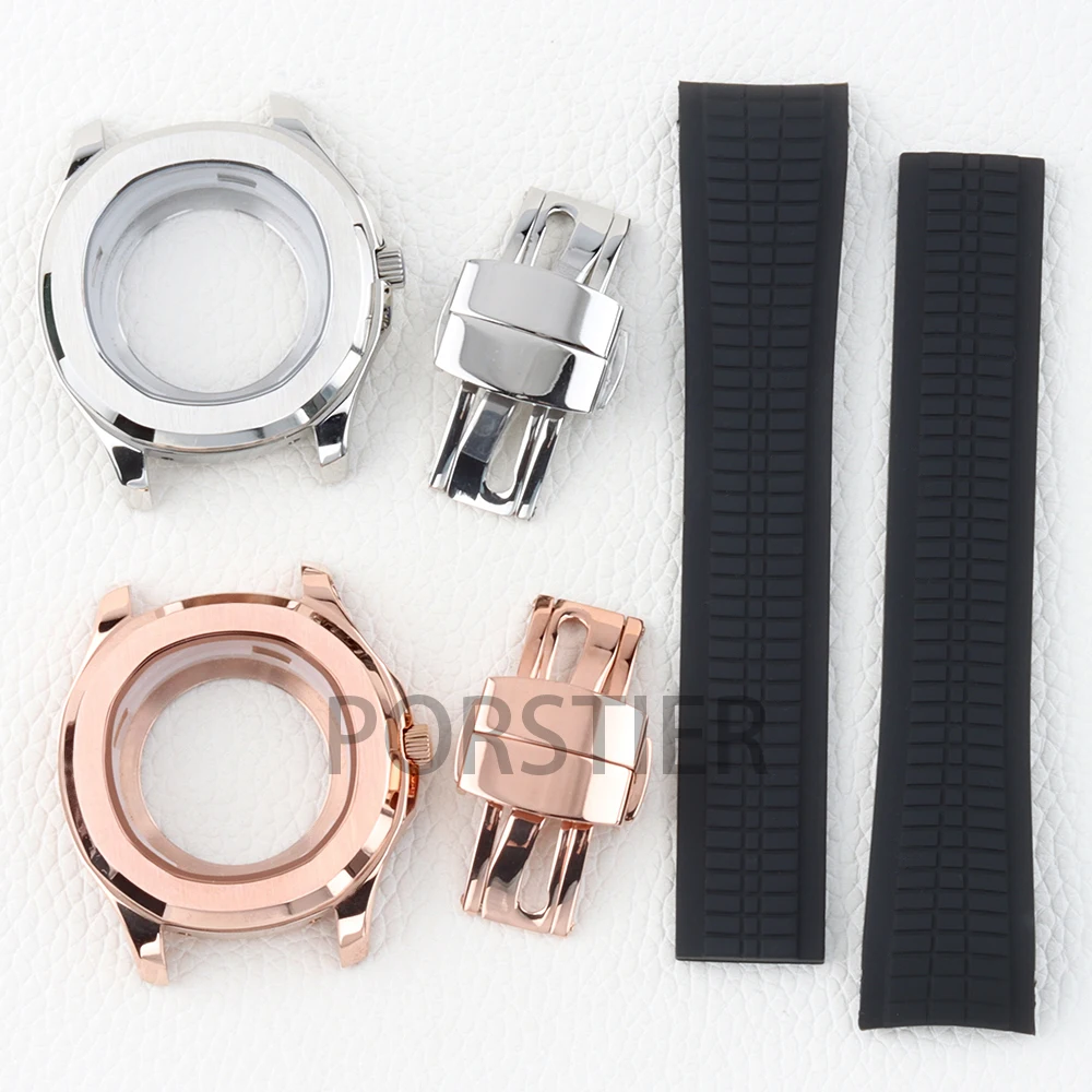 

42mm Silver/Rose Gold Watch Case Stainless Steel Waterpoof for Aquanaut NH35 NH36 NH38 Movement 31.5mm Dial Rubber Bracelet