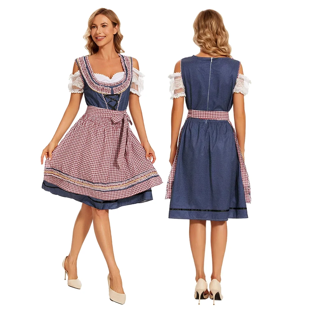 

Баварский национальный клетчатый пивной костюм, таверна, девка, наряд официантки, женский костюм дирндль, Октоберфест, пивное платье для косплея