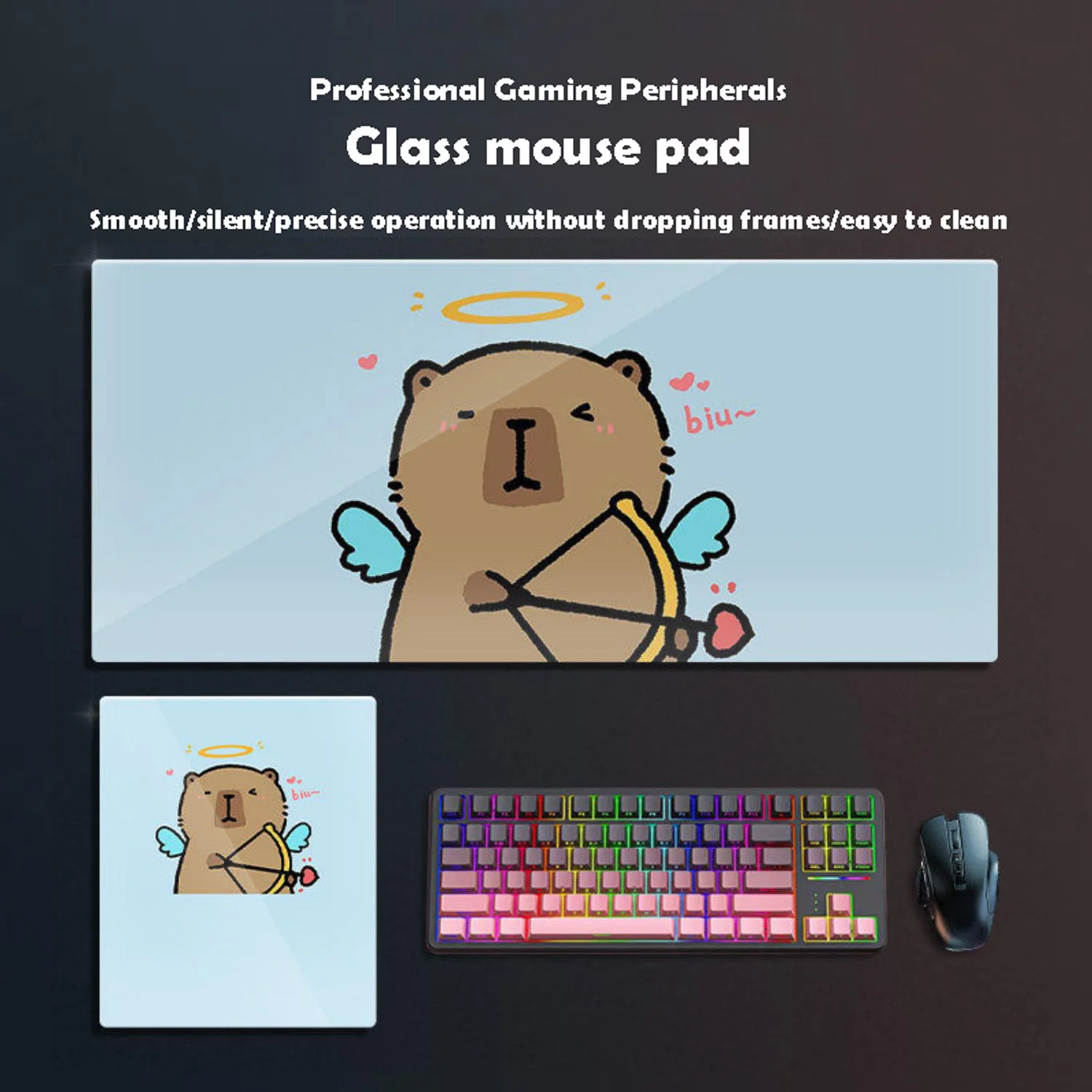 

Милый стеклянный коврик для мыши с капибарой, игровой коврик для мыши Sora, индивидуальный узор, закаленный гладкий коврик для игрового стола, Fps, киберспортивный офисный игровой коврик