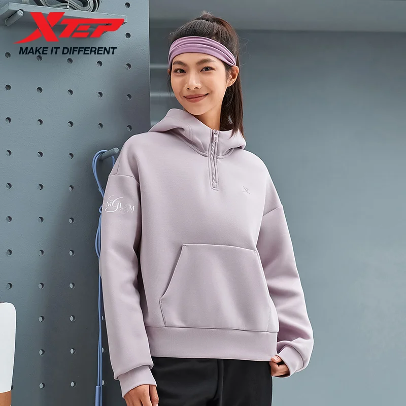 

Xtep Hoodie For Women Stand Collar Warm Sweat-Absorbing Normcore Minimalist Everyday Hooded Jogging Tops 976428930124
