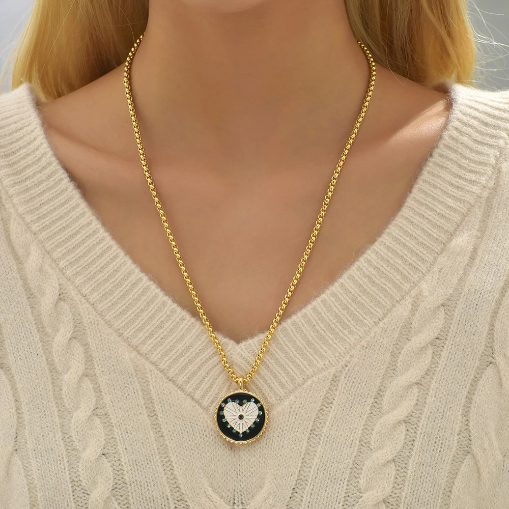 Cute Eyes Heart Palm Zodiac Signs Necklace For Women Double Sided Enamel Star Pendant Collar Gold Color Stainless Steel_maomaolike.com