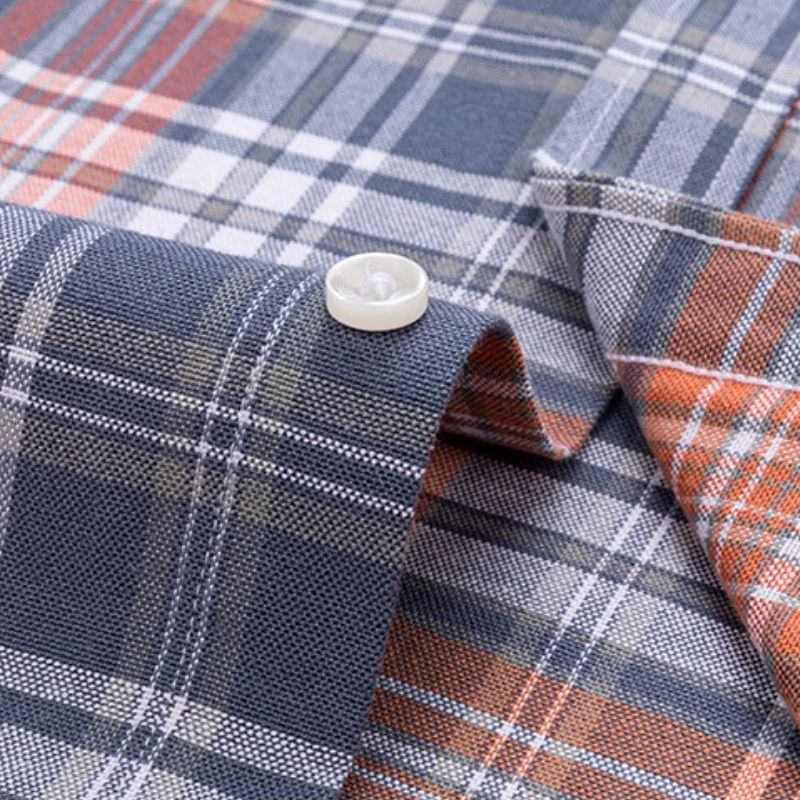 Solid Color Classic Stripes Plaid Shirt Men White 100%cotton Easy-care White Short Sleeve Shirts for Men 4XL 3XL Casual Business