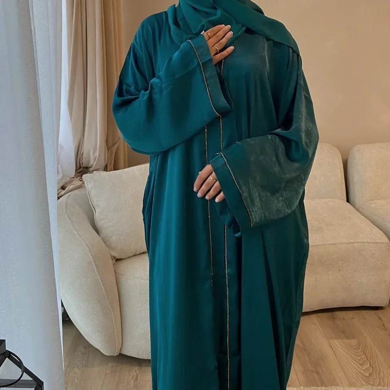 

2024 Muslim modest cardigan for women Eid Arab abaya Dubai dress Islamic Daily long sleeve clothing Turkey solid color coat robe