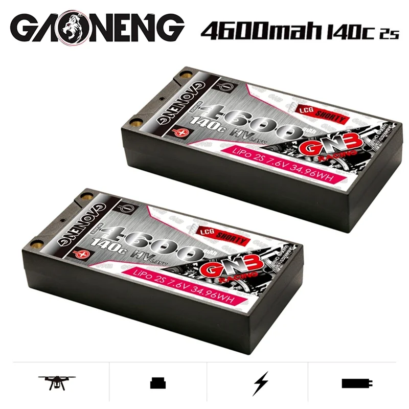 

GNB 4600mAh 2S 7.6V HV 140C Low Profile Hardcase Shorty LiPo Battery 5.0mm Bullet XT60 T EC5 Plug For Racing RC Car Boat