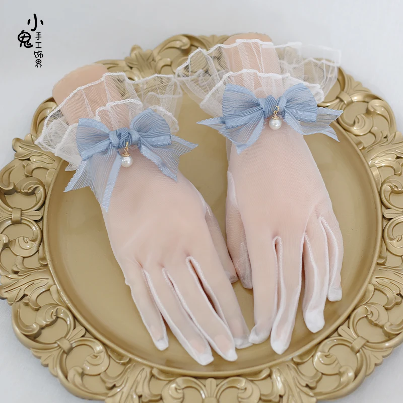 Fashion Women White Gloves for Bride Bow Lace Chiffon Gloves Sunscreen Driving Gloves Marriage Party Accessories