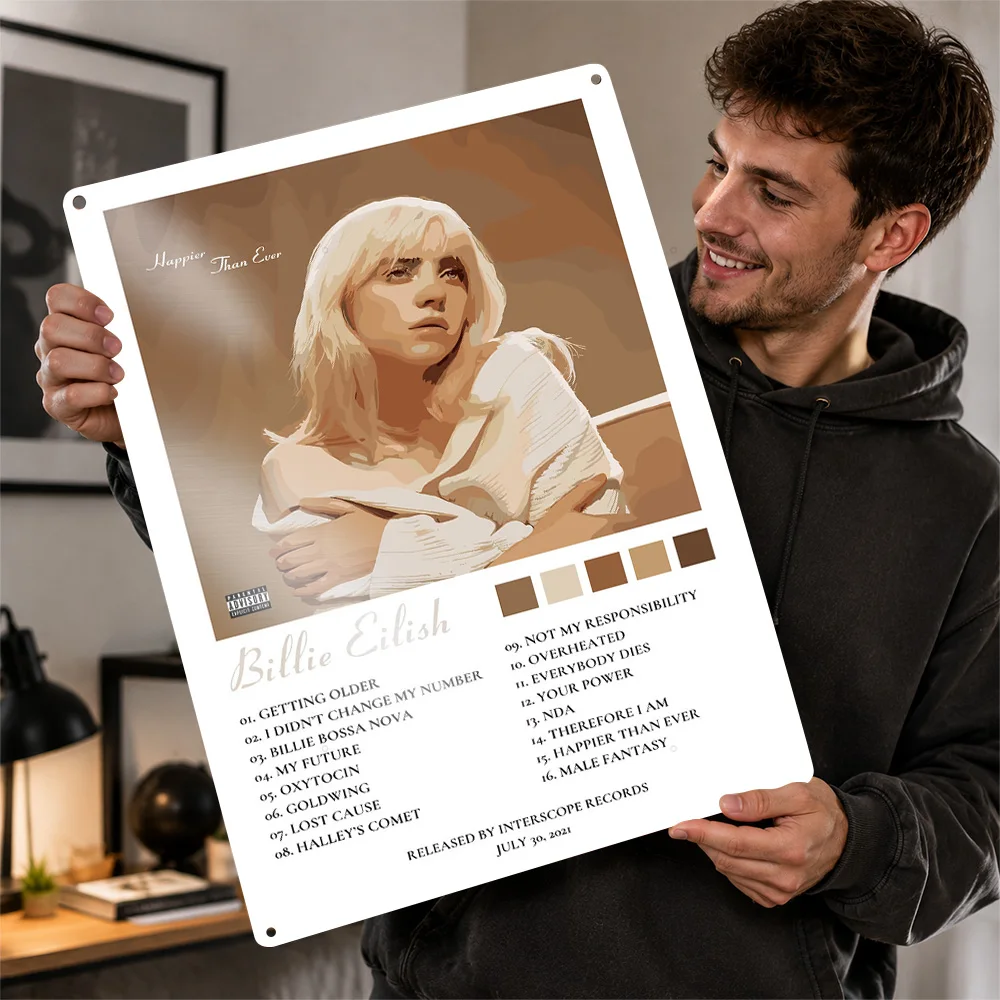 Billie Eilish Happier Than Ever Metal Poster Perfect Gift for Fans Lovers Personalized Wall Art Metal Sign for Bar Accessories
