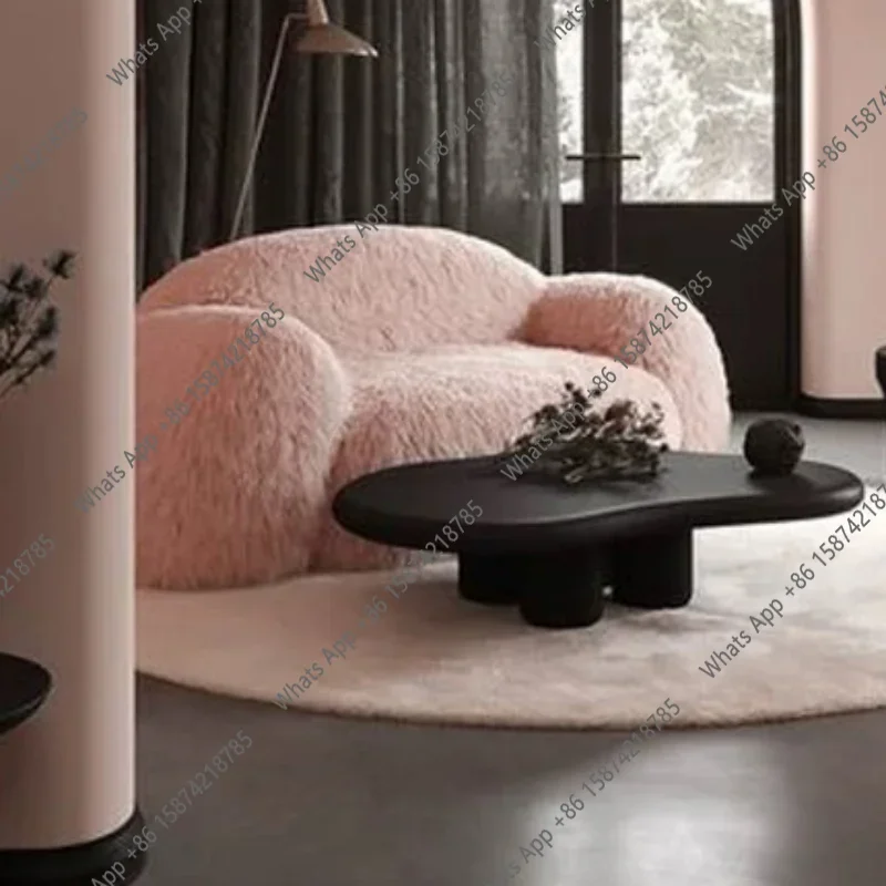 H X O Relax 3 Seater Sofa Stretch Living Room Unusual Modern Couch Pink Lazy Designer Curved Ergonomic Canape Salon Home Furnitu