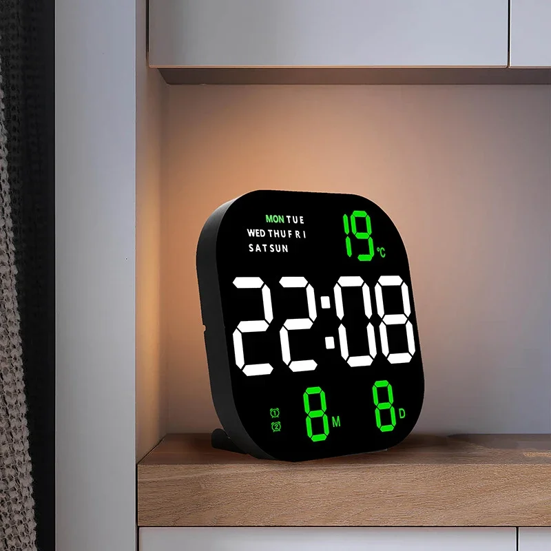 Living Room Digital LED Wall Clock Alarm with Temperature Date Week Display Smart Brightness Electronic Wall Clock Bedroom