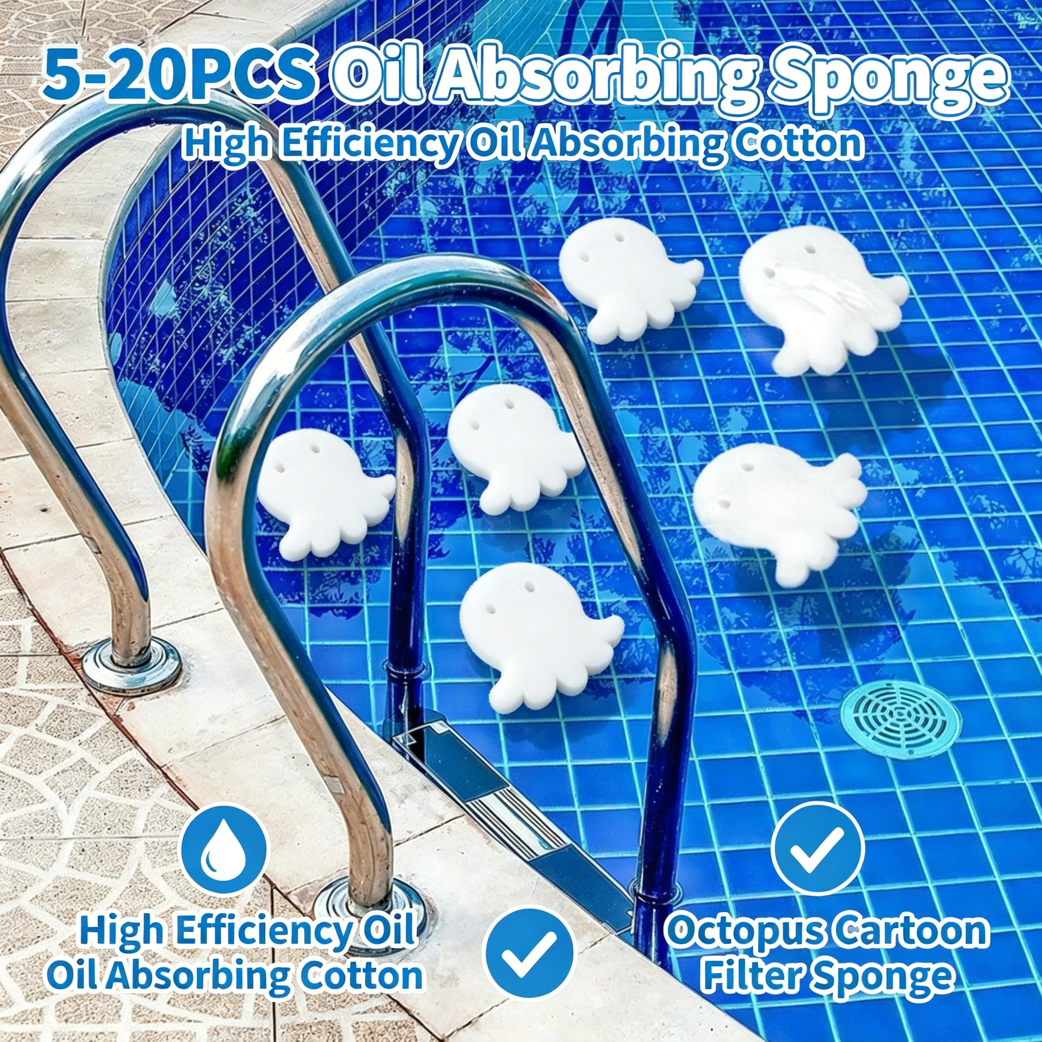 6-24PCS Pack Octopus Oil Scum Absorber Sponge For Swimming Pool Hot Tub Maintenance Easy Water Cleaning Filtration Accessory