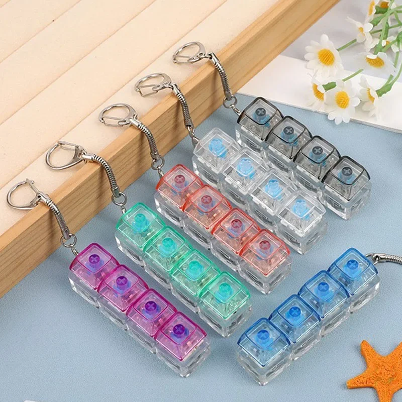 2026 New LED Keyboard Keychain Fidget Toy Crystal Clicker Light Up Sensory Toy Portable Stress Relief Anti-Anxiety Fidget Gadget