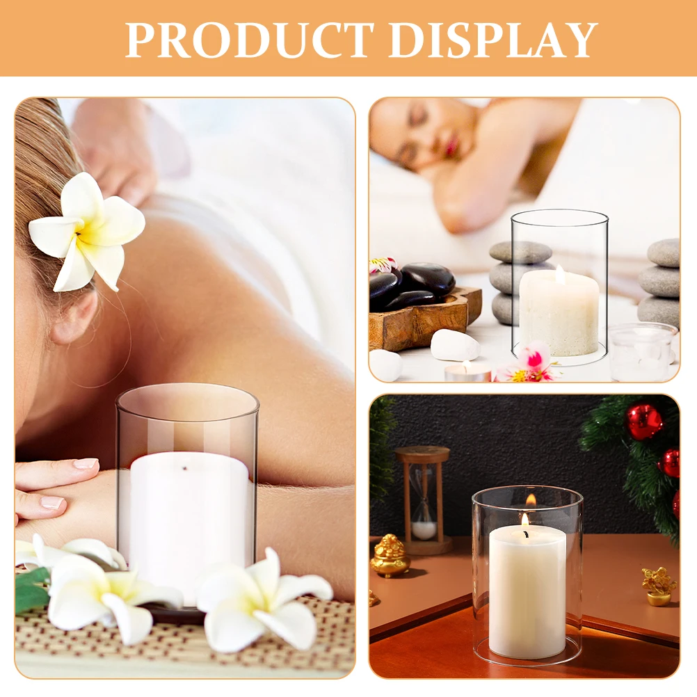 3 pezzi di copertura in vetro cilindro trasparente manica antivento per candele votive a pilastro conico set di decorazioni per la casa