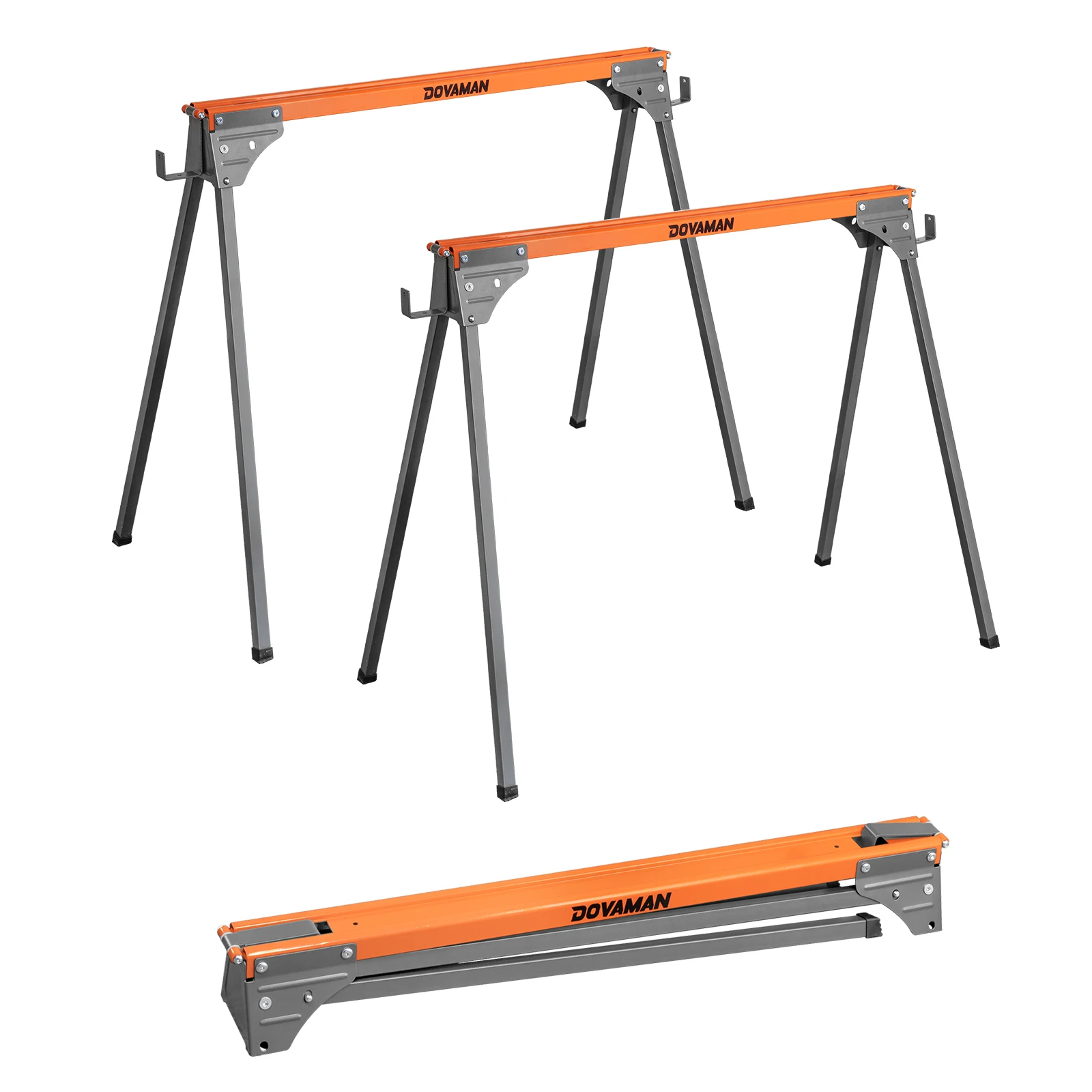 

DOVAMAN Folding Saw Horse 2-Pack, Metal Workbench with 2x4 Brackets, Quick-Release Legs, Anti-Slip Pads for DIY