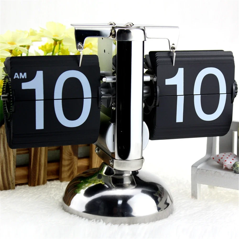 Auto Flip Digital Clock Operated Quartz Clock Home Decors Retro Flip Clock Flip Internal Gear Operated Black White Desktop Clock