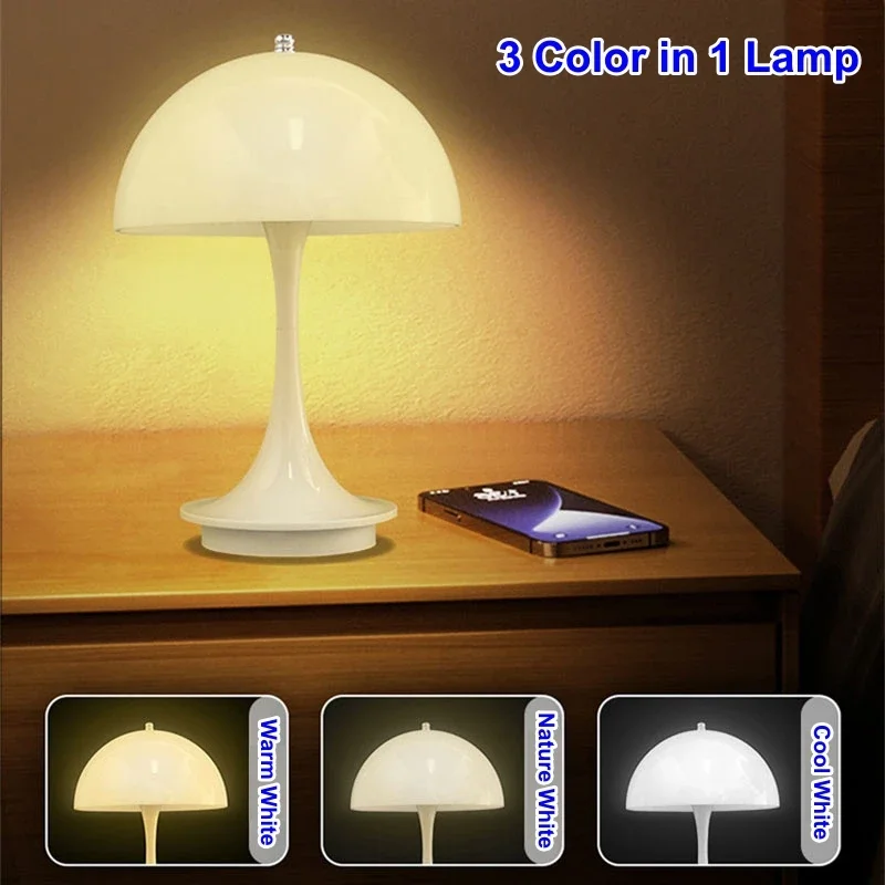 Portable Mushroom Night Light with USB Charging LED Table Lamp 3 color Touch Dimming Temperature for Bedside Christmas Decor