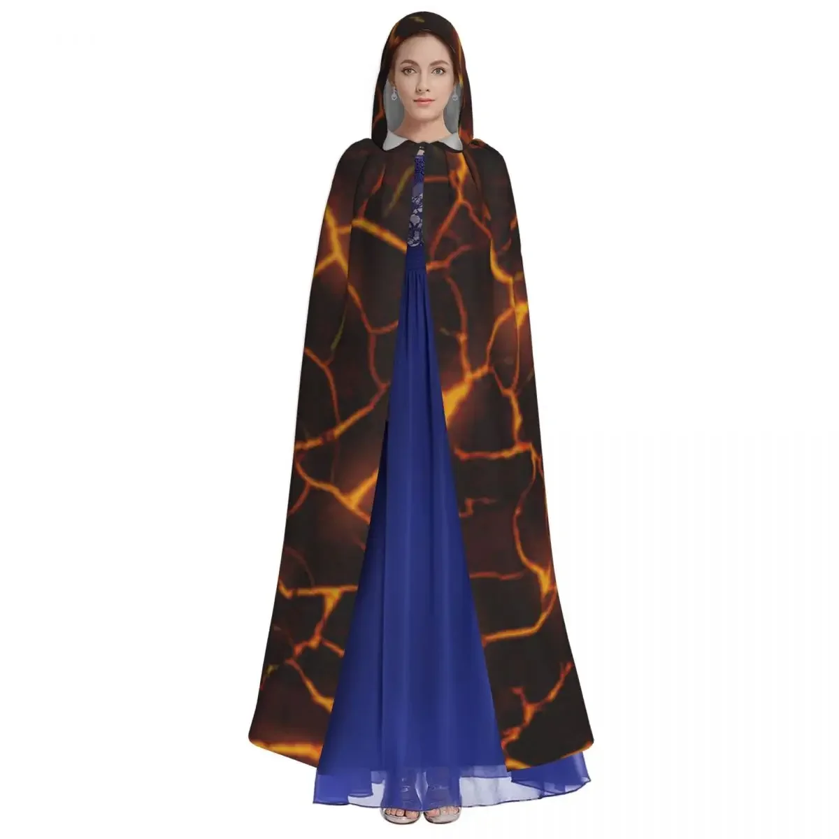 Adult Vampire Cape Hooded Robe Molten Lava Pattern Halloween Full Length Cosplay image 2