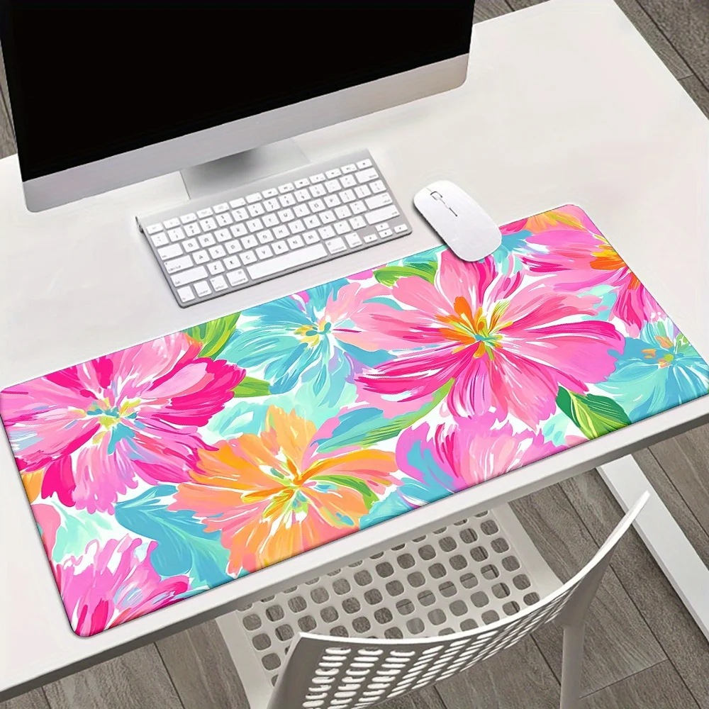 Vibrant Floral Gaming Mouse Pad - Large Waterproof Desk Mat, Non-Slip Rubber Base, Colorful Flower Design for Office & PC Setup,