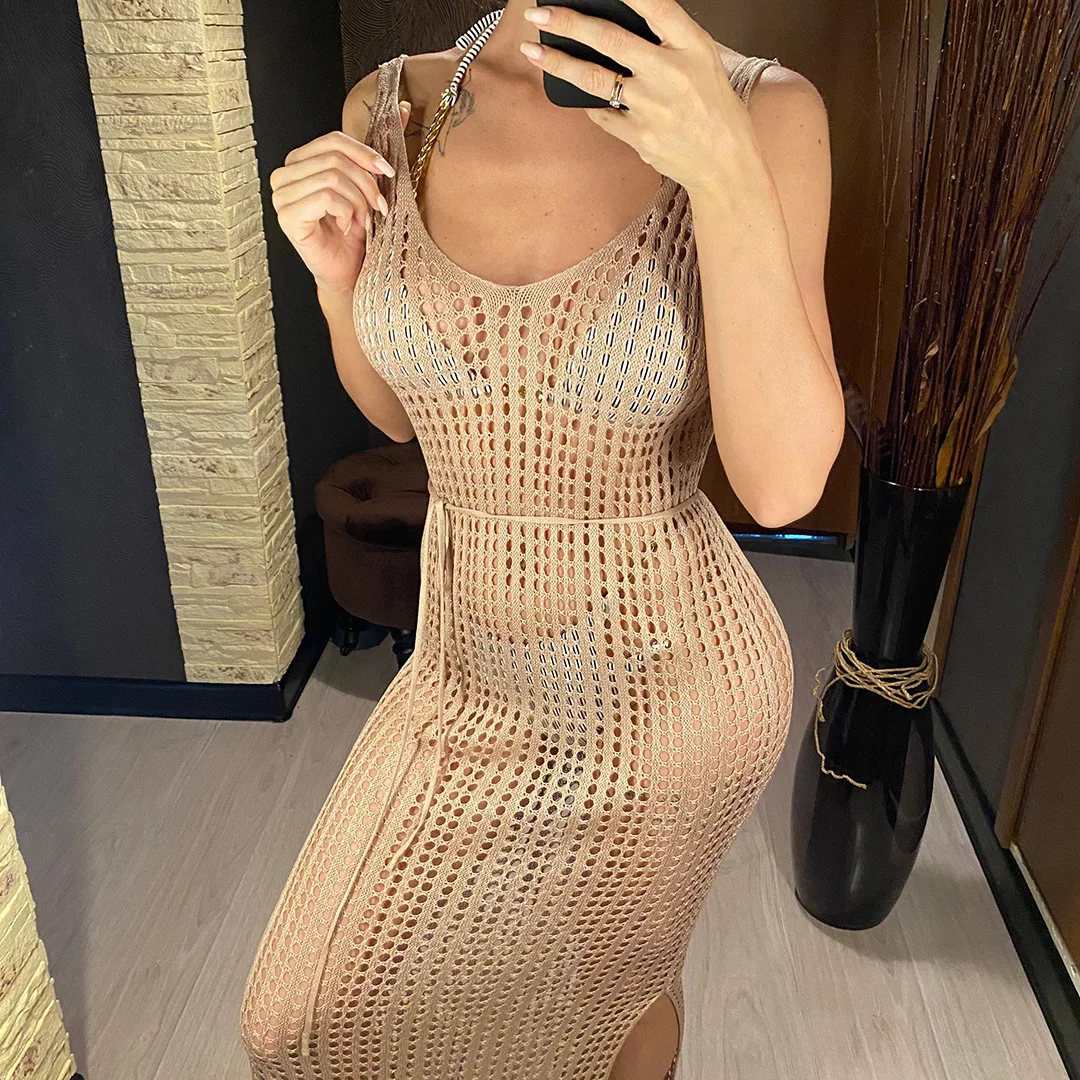 S - XL Rückenfreie, ausgehöhlte, gestrickte, gehäkelte Tunika, Strand-Überwurf, Strandkleid, Strandmode, Damen V3660 – Detail 6