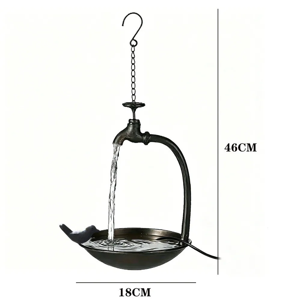 1pc Metal Solar Powered Hanging Bird Bath Fountain With Retro Faucet Spout For Garden Outdoor Decoration Water Feature