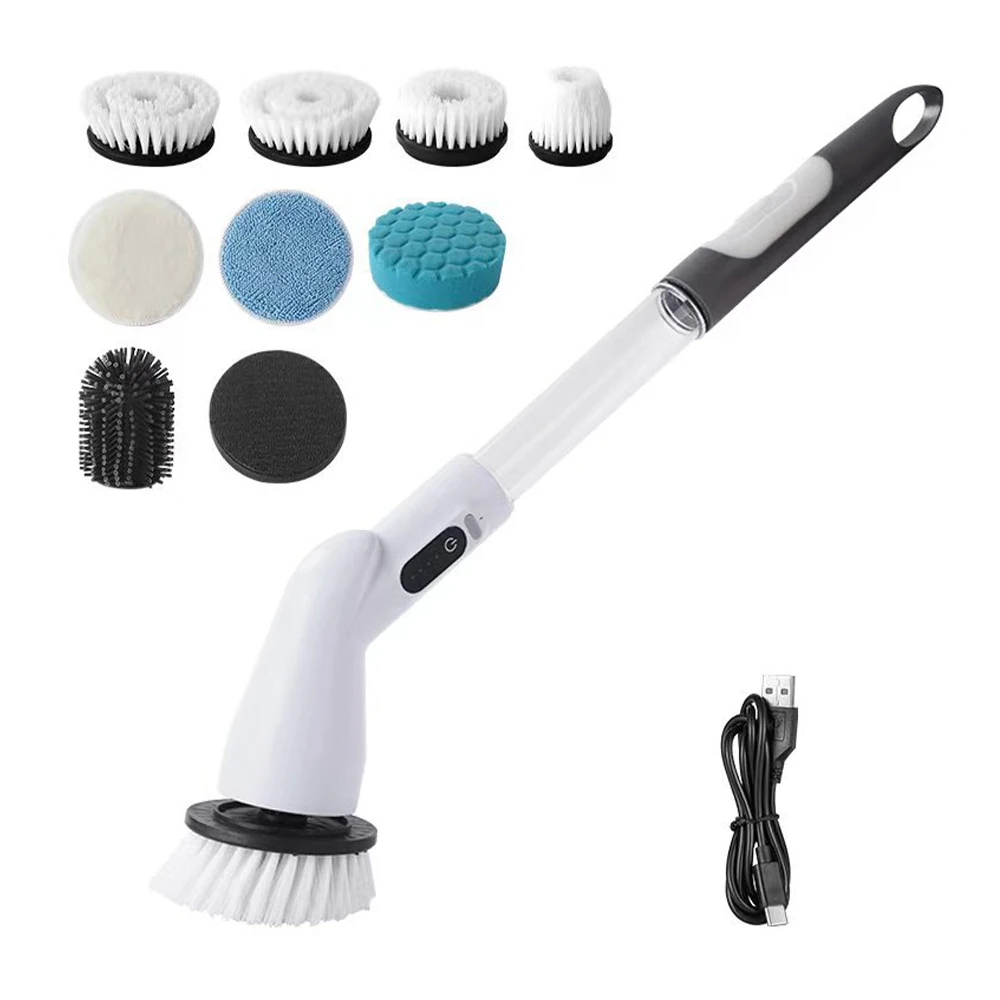Электрическая вращающаяся скруббер, электрическая щетка для чистки с 8 насадками и удлинительной ручкой, беспроводная щетка для чистки плитки, раковины, ванны, пола