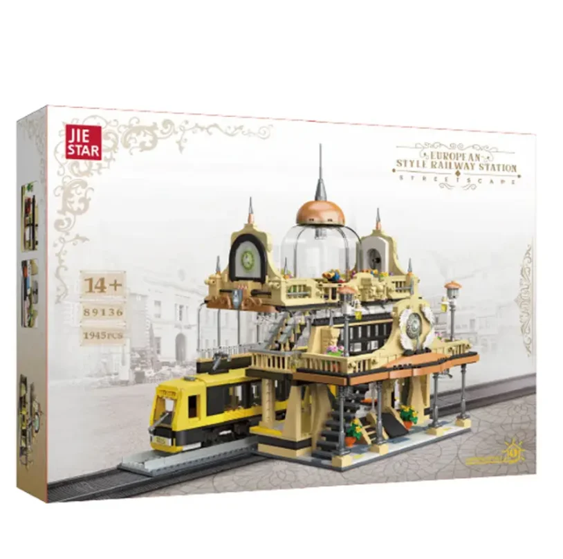 เดิมกล่อง 89136 การก่อสร้างยุโรปสไตล์รถไฟ Station Building Blocks อิฐประกอบของเล่นเด็กคริสต์มาสของขวัญ