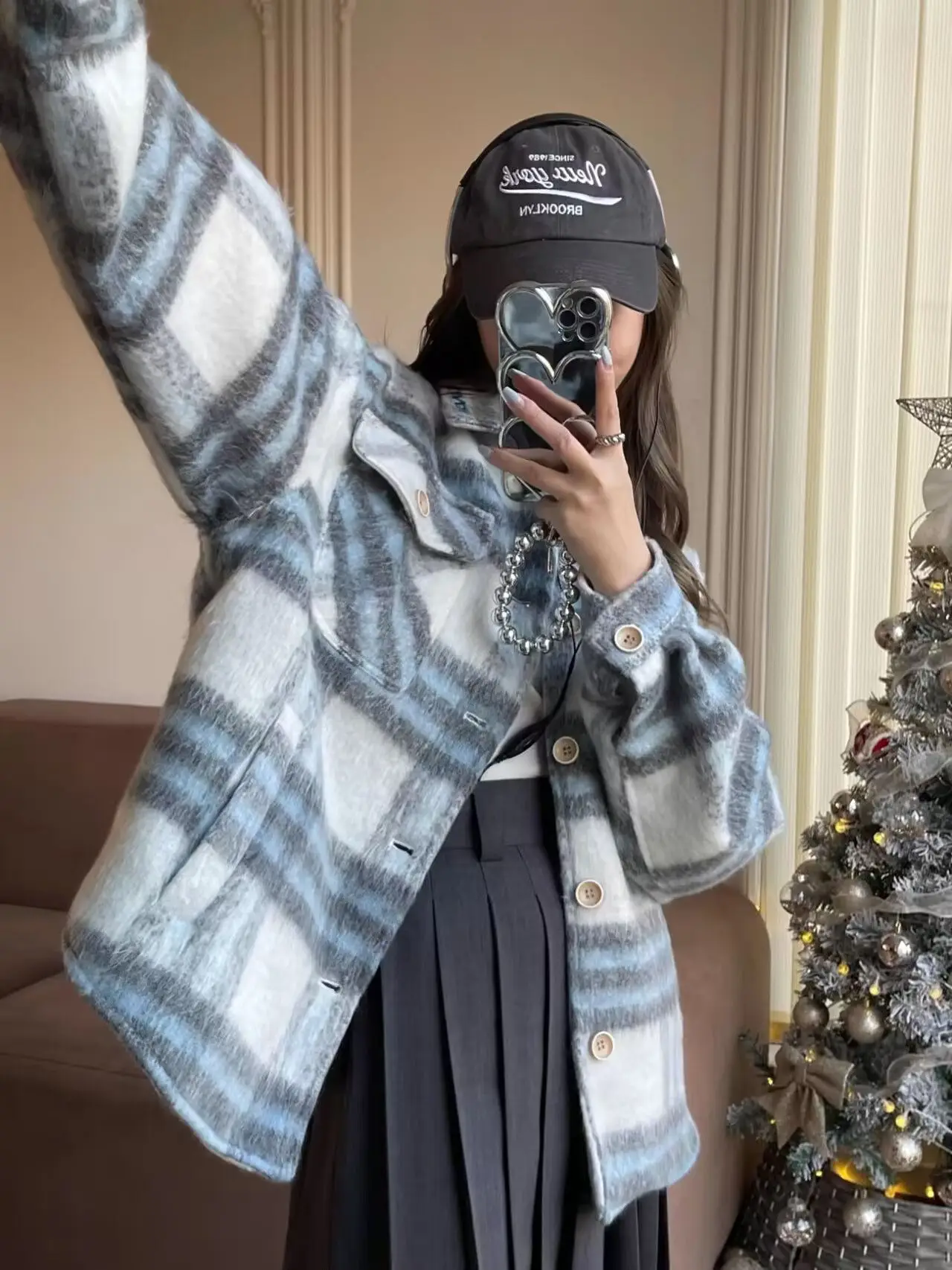 

Wool Blend Coats Womens Woolen Coat Double Collar Fall Corduroy Color-Blocked Lined Buttoned Sided Snap Closure Cropped Raglan