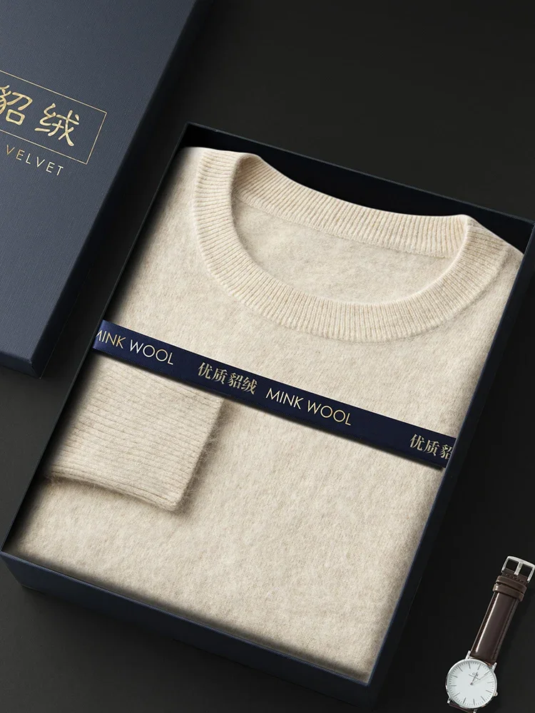 

ANGEL, осенне-зимний мужской свитер с круглым вырезом, кашемировые пуловеры, базовый повседневный трикотаж с длинными рукавами из 100% норки, кашемира, мужская одежда