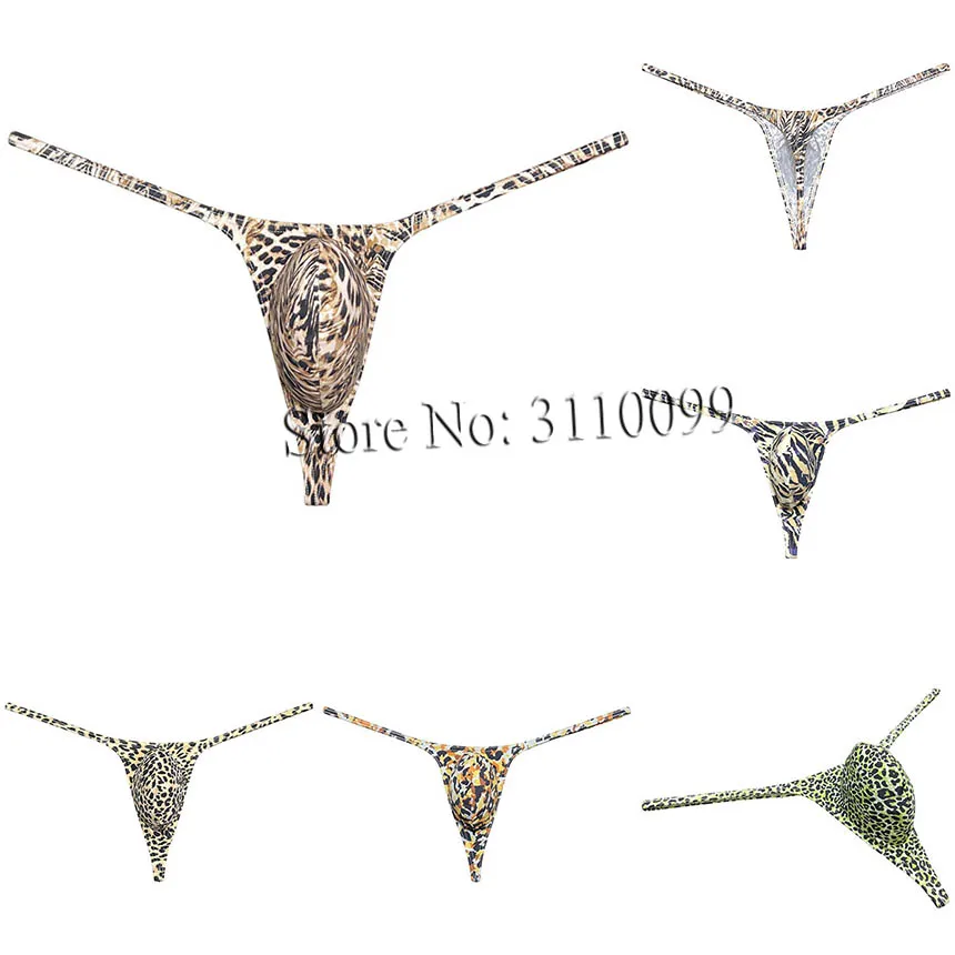 

Men's Leopard Swim Thong Bikini Bodybuilding Posing Tanga Contour Pouch String Underwear