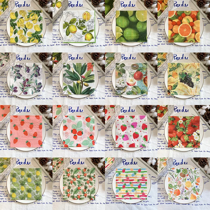 20Pcs/Pack Lemon Table Paper Tissues Summer Fruits Orange Decoupage Napkin Paper for Wedding Decor Party Supplies Wholesale