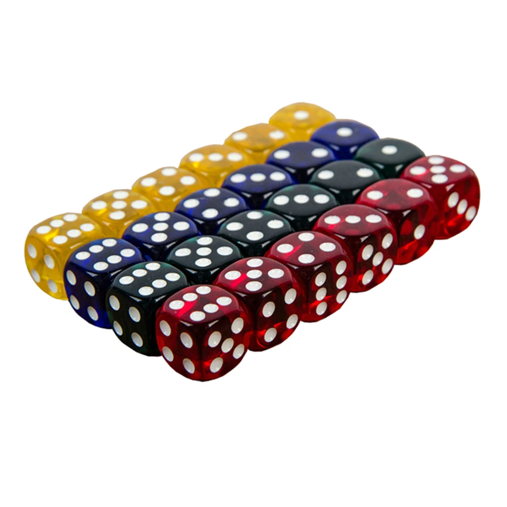 Acrylic Color Dice with Transparent Round Corner, 6 Sided Board Game, KTV, Bar, Club, Party, Family Games, 16mm, 24Pc Set