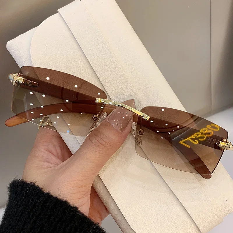 GM LUMIAS Vintage Randlose Sonnenbrille für Herren Trendige Mode Farbverlauf Casual Sonnenbrillen für Damen Luxusmarken-Design Outdoor-Brillen