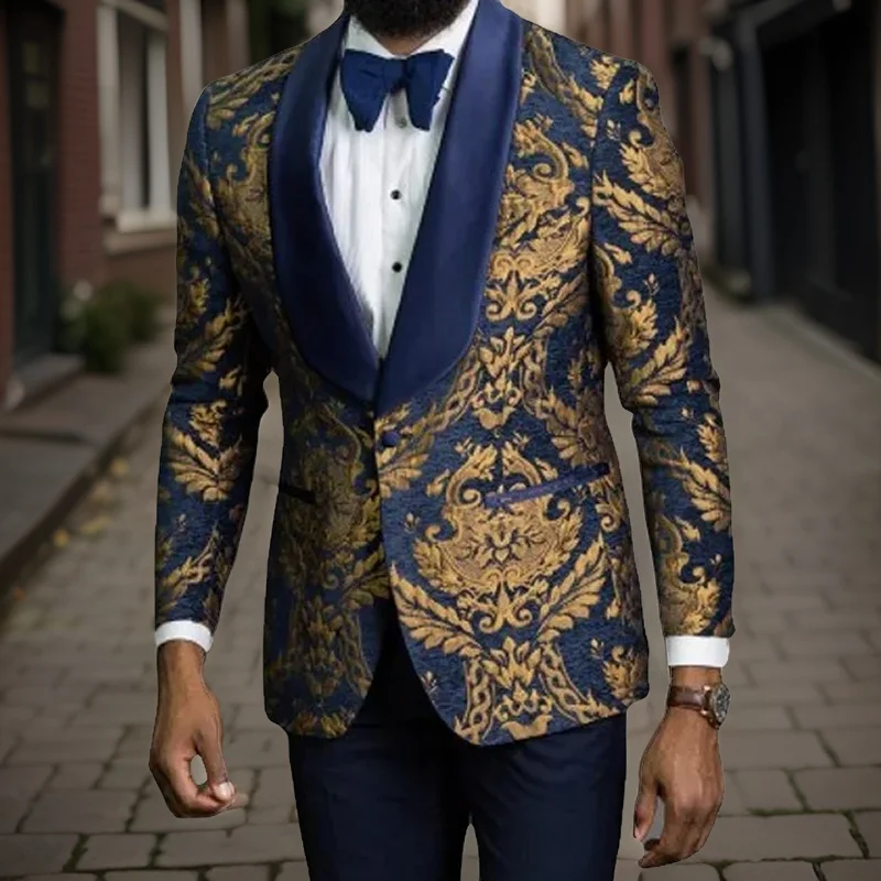 Bloemen Heren Blazer Met Satijnen Sjaal Revers 1 Stuk Slim Fit Bruidegom Feestpak Jasje Heren Mode Kostuum 2024 Nieuwkomer