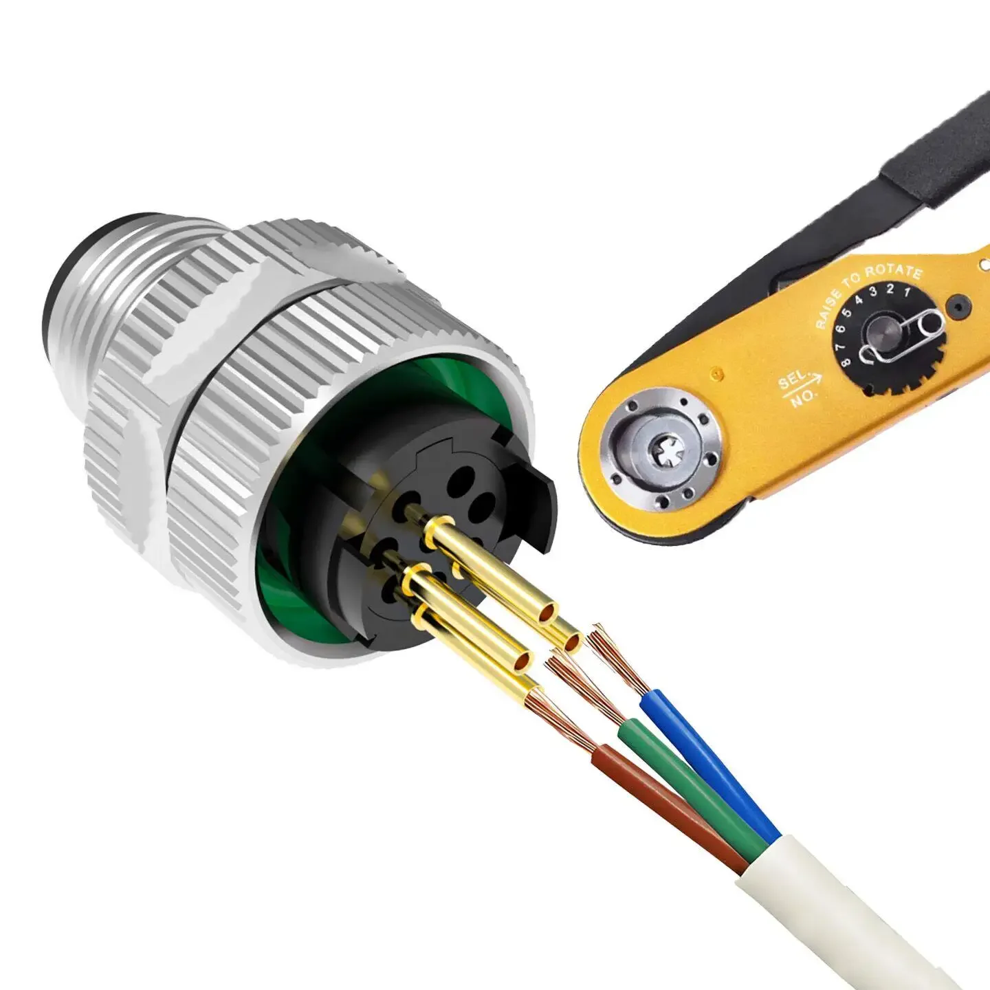M12 Assembled Metal Aviation Plug 3 4 5 8 Pin Press Fit Connector Solderless A-type Waterproof Industrial Grade Male Female Plug