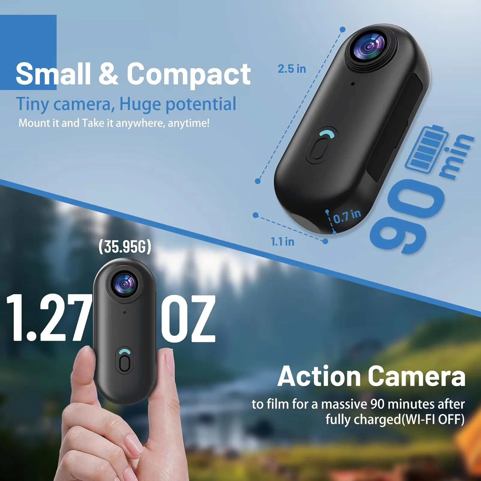 Ultimate Thumb Cam: 1080P WiFi, IPX7 Waterproof & Ultra-Wide Lens｜For Pets, Cycling, Hands-Free｜Easy Transfer & Wide View.